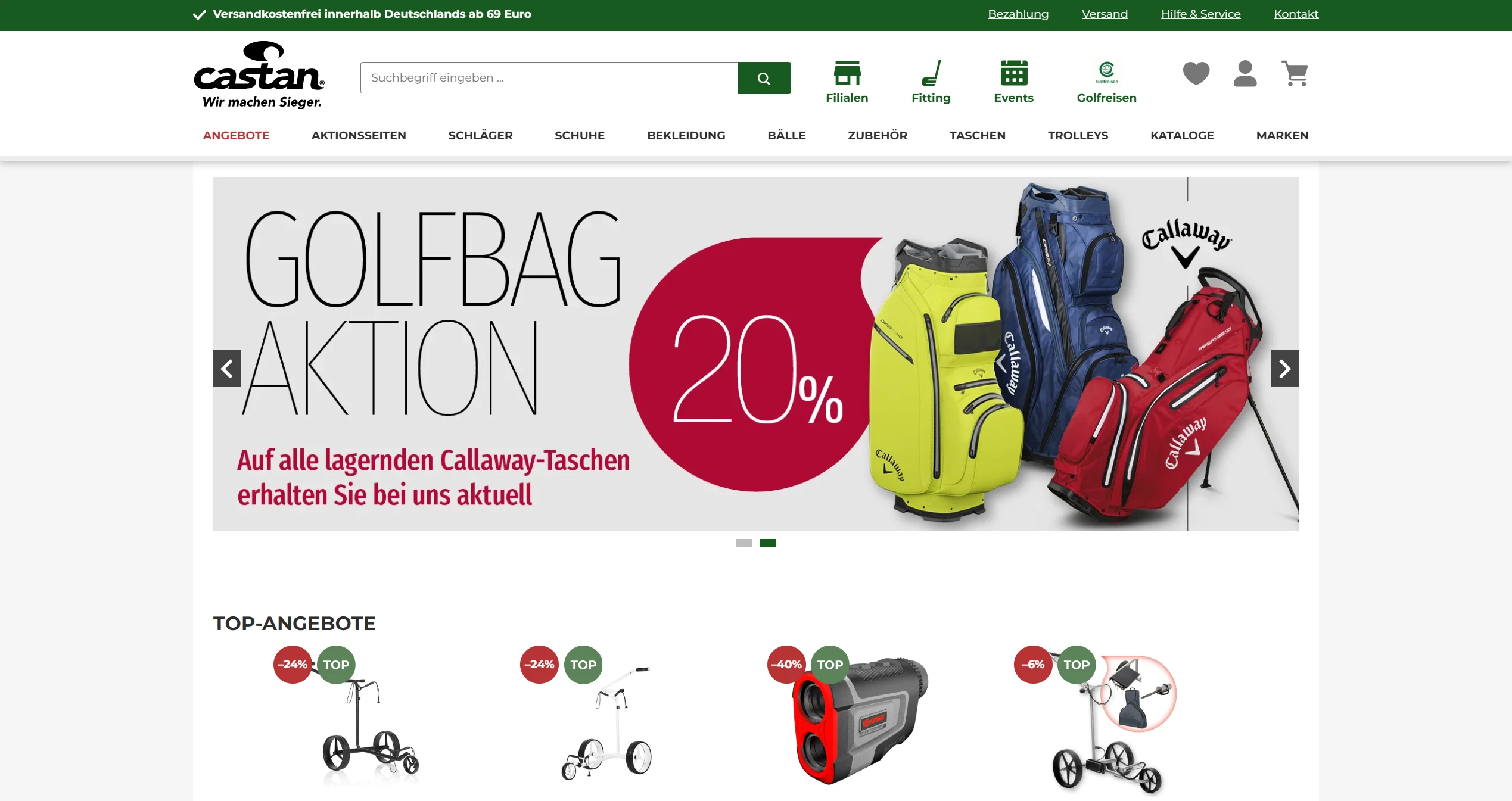 Home page of castangolf.de on desktop