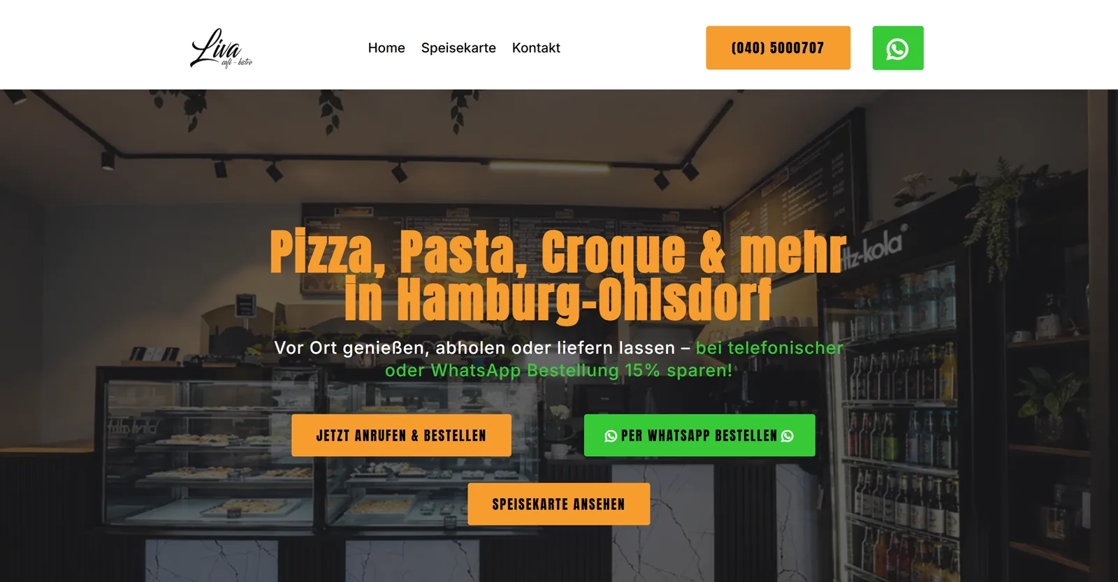 Home page of liva-cafebistro.de on desktop