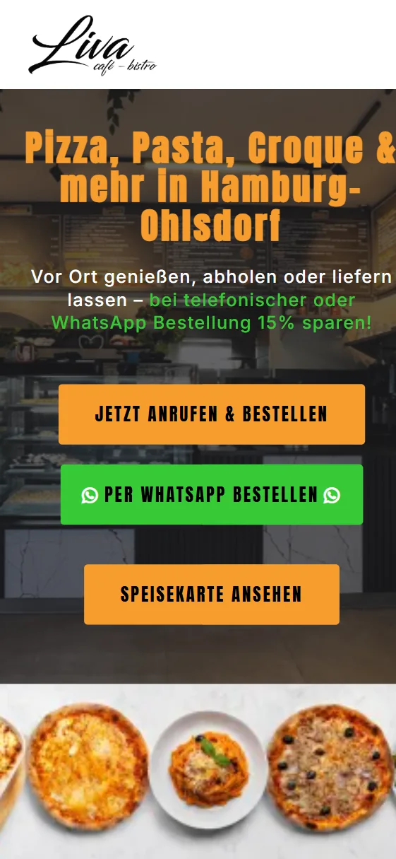 Home page of liva-cafebistro.de on mobile