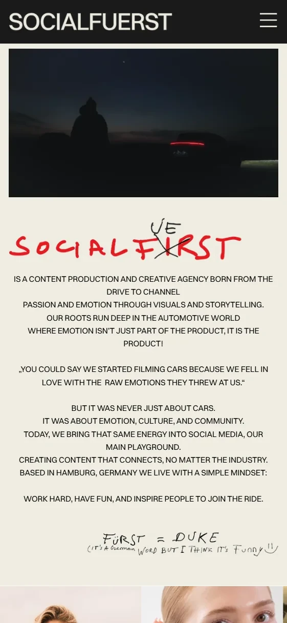 Home page of socialfuerst.com on mobile
