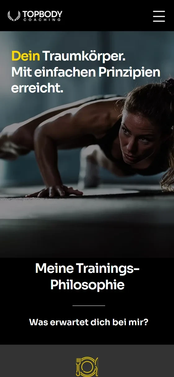 Home page of topbody-coaching.de on mobile